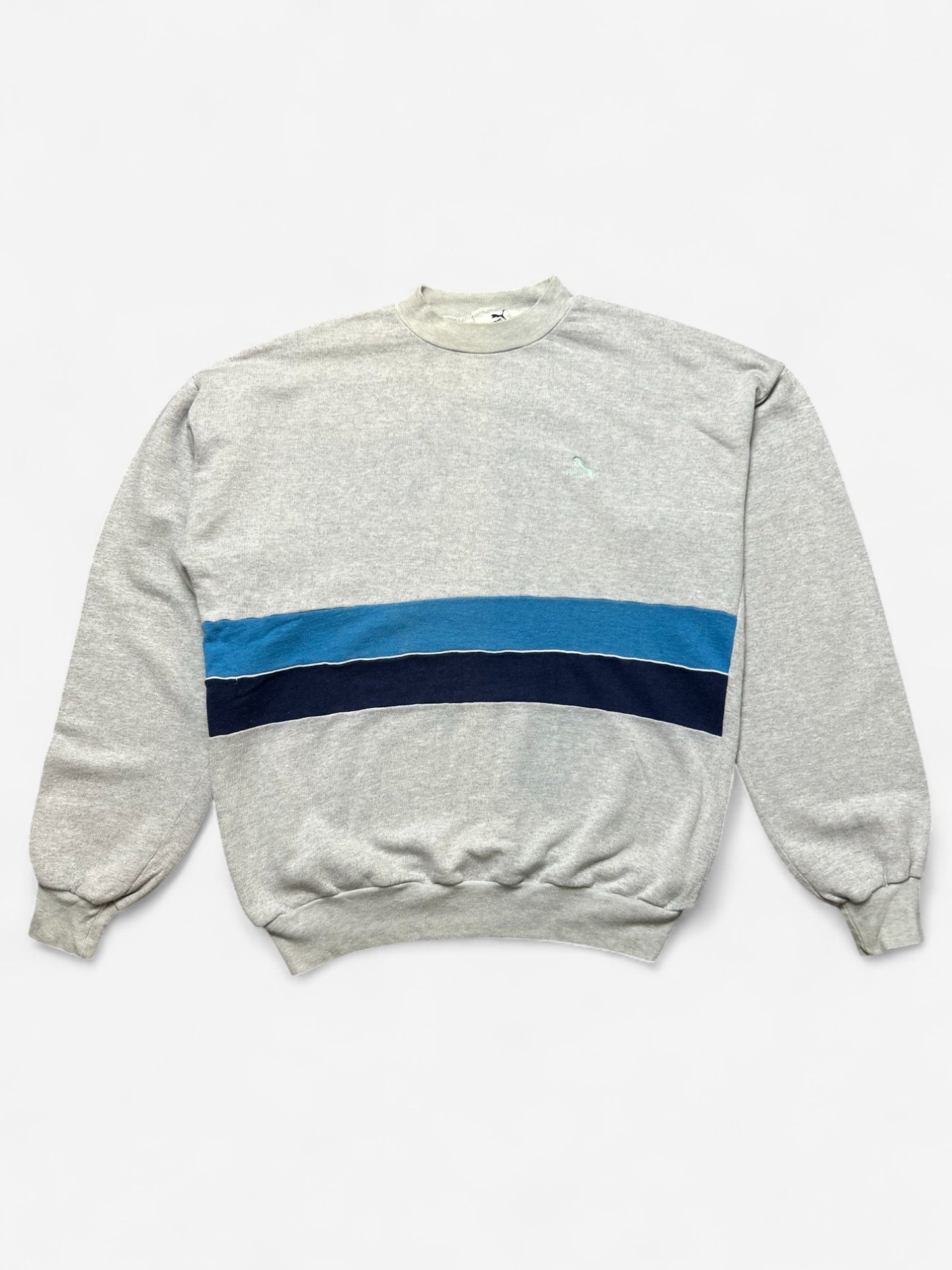 Puma Grey Striped Logo Embroidered Sweatshirt (L - Baggy Fit)