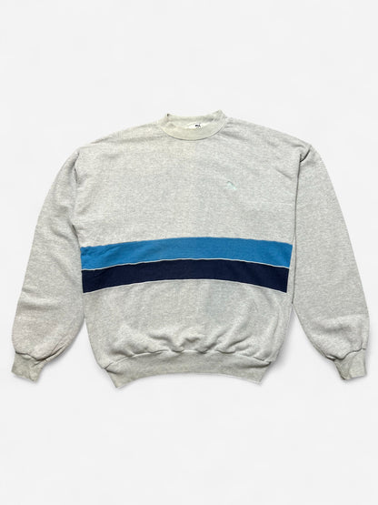 Puma Grey Striped Logo Embroidered Sweatshirt (L - Baggy Fit)