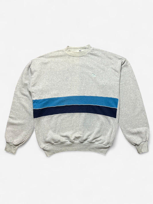 Puma Grey Striped Logo Embroidered Sweatshirt (L - Baggy Fit)