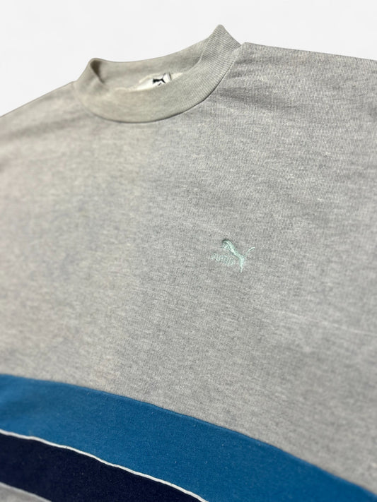 Puma Grey Striped Logo Embroidered Sweatshirt (L - Baggy Fit)
