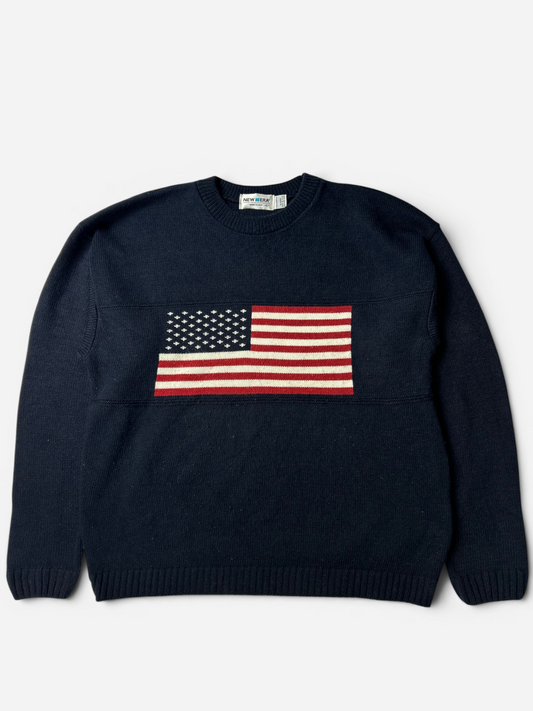 New Era Vintage USA Flag Knit Sweatshirt (XL)