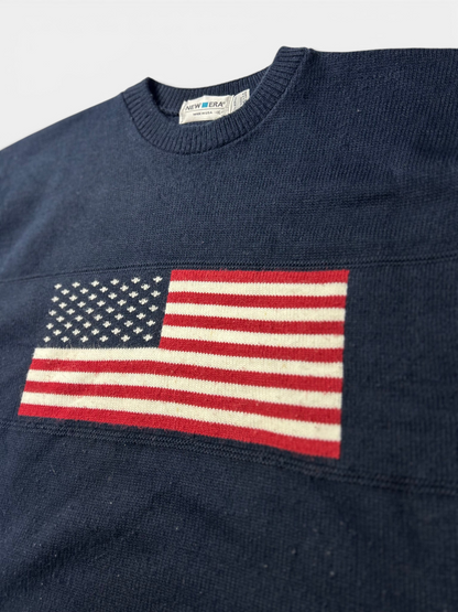 New Era Vintage USA Flag Knit Sweatshirt (XL)